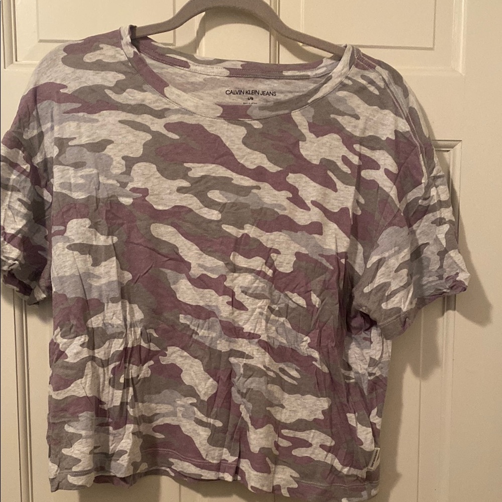 Calvin Klein Jeans Camouflage Tee in Gray and Purple